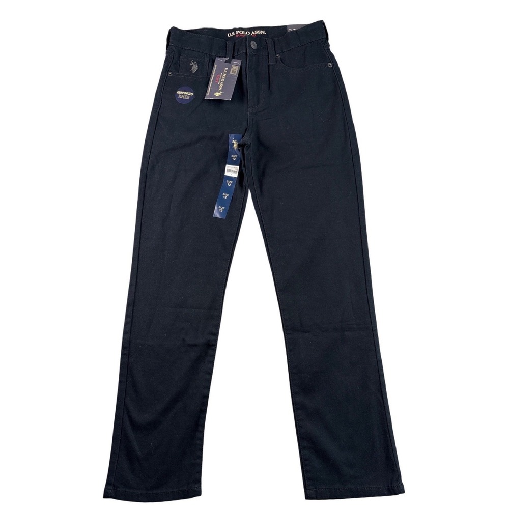 NWT Black US Polo Assn Boys Size 12  Straight Leg Jeans Reinforced Knee‎